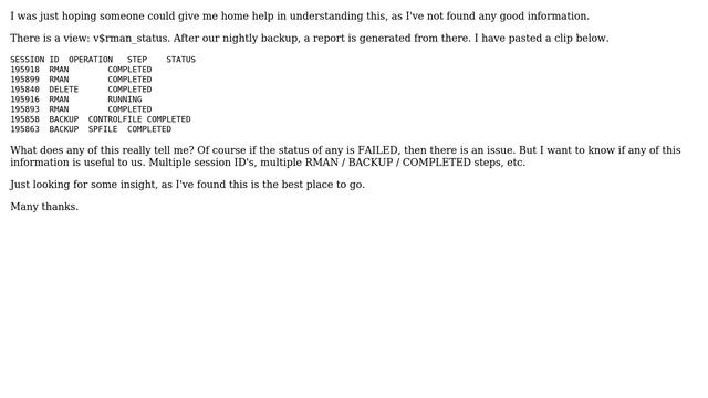 Databases: Oracle RMAN Status смотреть онлайн