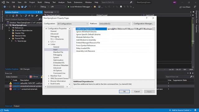 LNK2019 Unresolved External Symbol __imp_glClear@4 Error | Visual Studio 2019 смотреть онлайн
