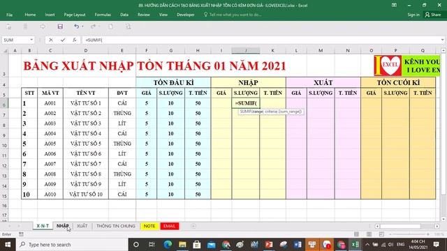 BẢNG XUẤT NHẬP TỒN (CÓ QUẢN LÝ GIÁ NHẬP XUẤT) - ILOVEEXCEL! смотреть онлайн