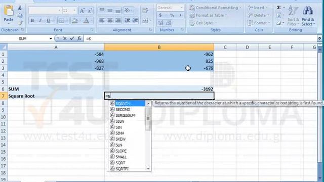 In cell B6 calculate the sum of the cell range A1:B3. Then in cell B7 calculate the square root... смотреть онлайн