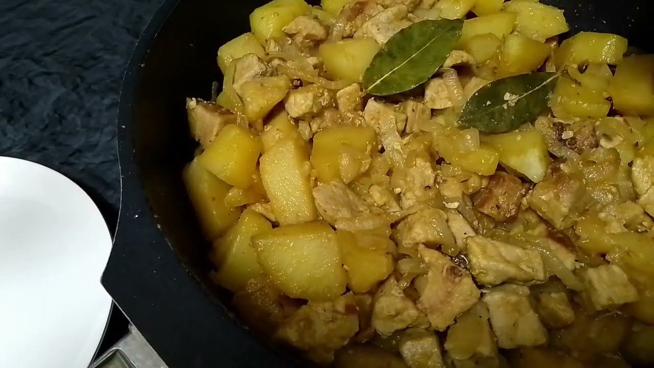 Как приготовить мясо с картошкой на сковороде. смотреть онлайн