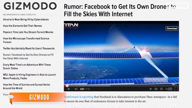 Facebook In Talks To Buy Drone Maker Titan Aerospace смотреть онлайн