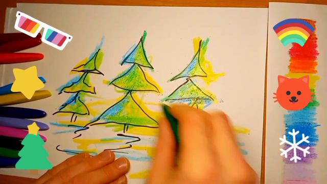 Рисуем ЕЛОЧКИ НА ЗАКАТЕ ярко Играем Рисуем Учимся, Для ДетейWe draw Christmas TREES AT SUNSET смотреть онлайн