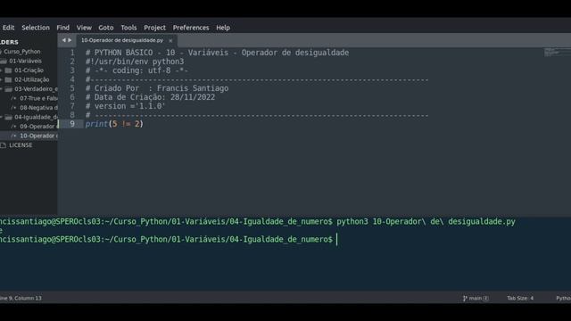 [PYTHON BÁSICO][Aula 10 - Variáveis] Operadores de Desigualdade смотреть онлайн