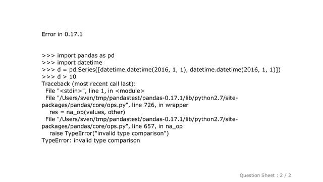 Pandas : Pandas invalid type comparison error смотреть онлайн