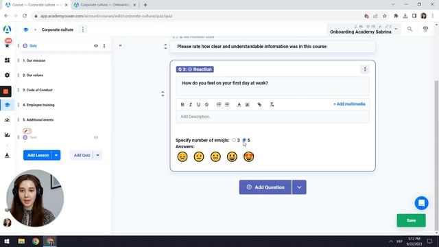 AcademyOcean LMS: Как cоздать вопросы Rate, Reaction и Net Promoter Score? смотреть онлайн