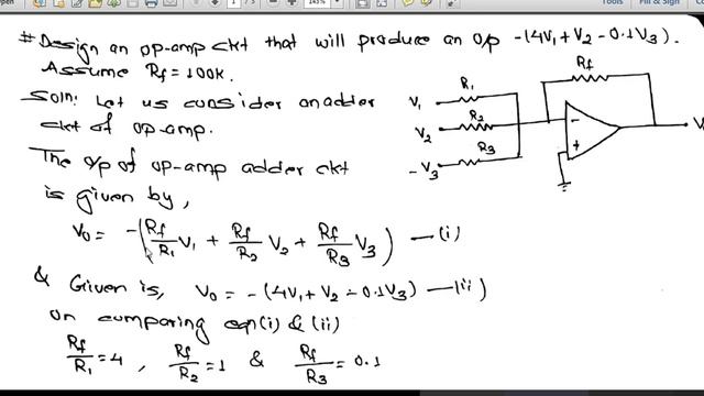 Design an op-amp ckt that will produce an o/p -(4v1+v2-0.1v3).Assume Rf=100k смотреть онлайн