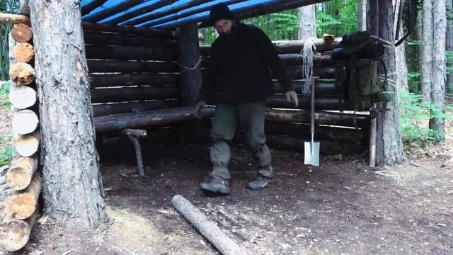 Super Shelter Building In The Woods At 1200 Meters Height With My Dog.Axe,saw,cooking  (long Vesion