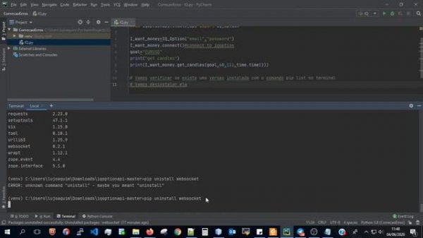 ModuleNotFoundError No module named 'websocket'