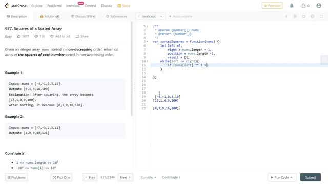 977. Squares of a Sorted Array Leetcode (Google & Amazon Interview) Javascript смотреть онлайн