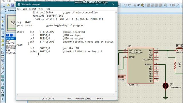 LED Blinking Project With A PIC16F84A Microcontroller In Assembly Language