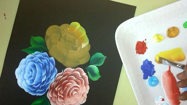 Let"s paint Blue , Red and Yellow Flowers #acrylic #onestroke #flowers #blue #red #yellow #paint смотреть онлайн
