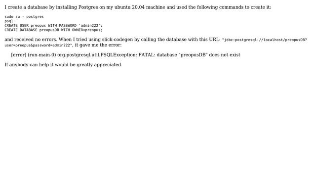 Databases: FATAL: database does not exist in postgresql for jdbc смотреть онлайн