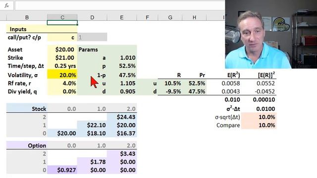 Binomial option pricing model: up/down jumps based on volatility (FRM T4-7) смотреть онлайн