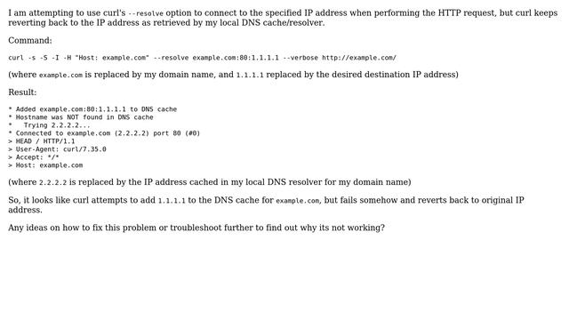 Ubuntu: curl --resolve option not working: "Hostname was NOT found in DNS cache" смотреть онлайн