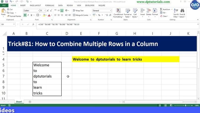 How To Combine Multiple Rows In A Column In Excel || Excel Tricks || dptutorials смотреть онлайн