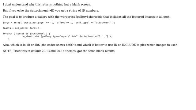 Wordpress: Making a [gallery] in a loop with attachment IDs? смотреть онлайн