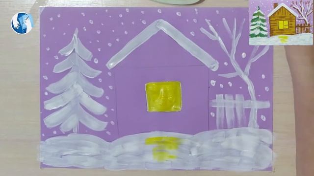 Домик со светящимся окном, работа гуашью для детей 5-6 лет. смотреть онлайн