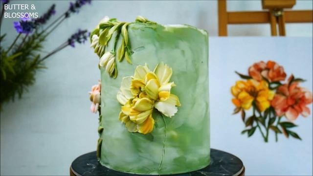Palette knife "Fairy peonies", Buttercream flowers painting on cake, Tutorial | Butter & Blossoms смотреть онлайн
