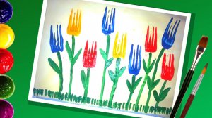 Как нарисовать тюльпаны вилкой  #цветы #какнарисоватьцветы #рисуемцветы #рисуемтюльпаны