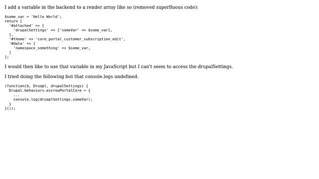 When passing a variable from a render array to JavaScript how do you reach that variable in your... смотреть онлайн