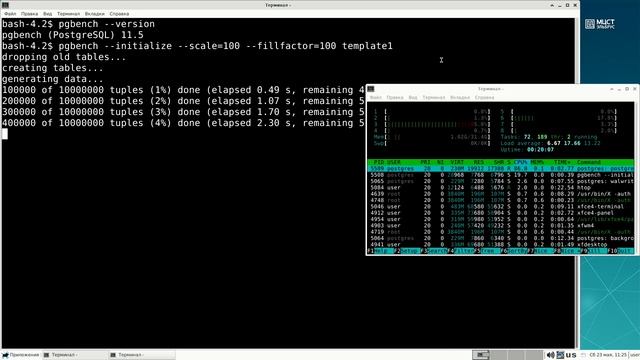 Тест PostgreSQL 11.5 на процессоре Эльбрус-8С (нативная версия) смотреть онлайн