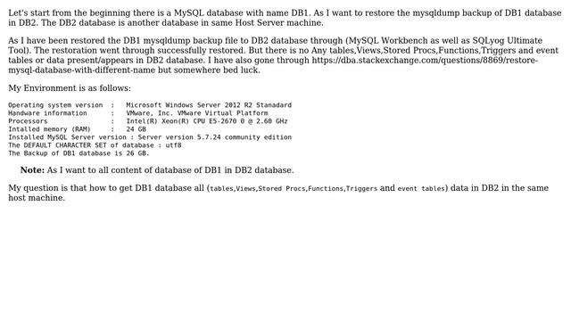 How to restore mysqldump of one database in different databaseName with content of data in the... смотреть онлайн