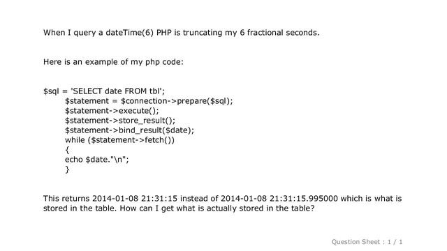 MySQL : PHP How to return datetime(6) from Mysql? смотреть онлайн