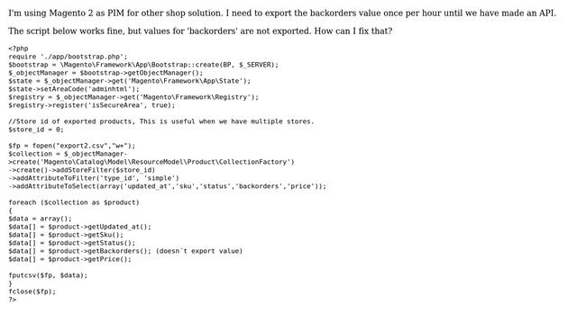 Magento: Magento 2: PHP script exporting to csv will not export values for Backorders смотреть онлайн