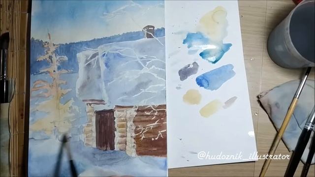 Как нарисовать снег акварелью/ Watercolor landscape смотреть онлайн