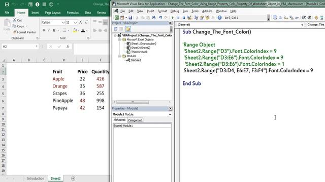 Change The Font Color Using Range Property || Cells Property || Of Worksheet Object In VBA Macros смотреть онлайн