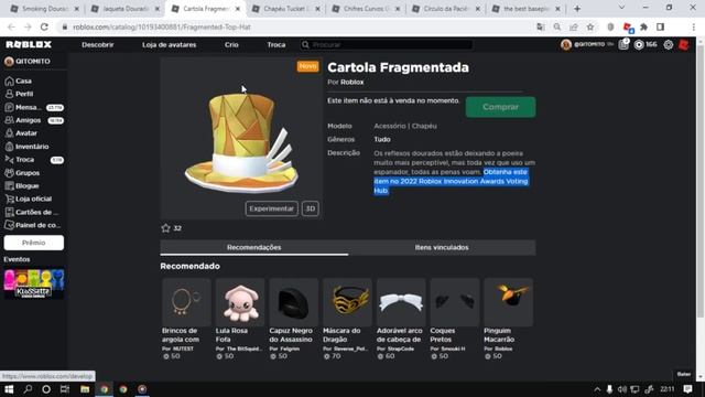 Como Ganha Os itens Do Evento Roblox Innovation Awards 2022 смотреть онлайн