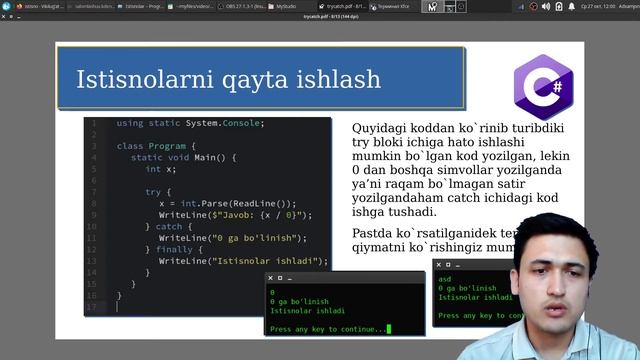 C# dasturlash tilida istisnolar bilan ishlash смотреть онлайн