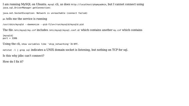 MySQL apparently running but not listening on TCP, jdbc can't connect смотреть онлайн