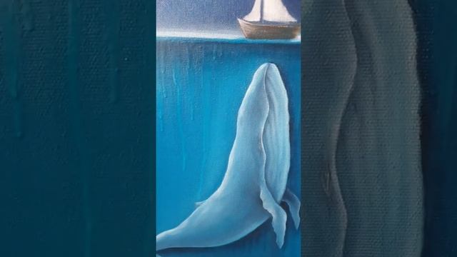 Картина маслом на холсте "Глубина" кит и лодка смотреть онлайн