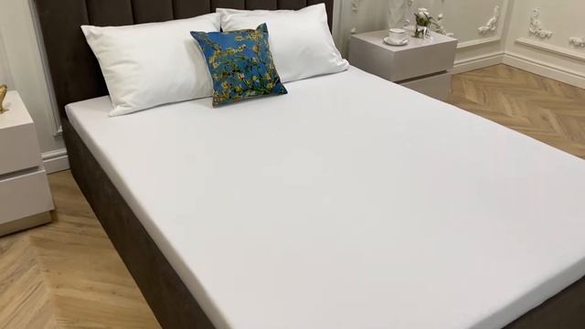 Кровать двуспальная с мягким изголовьем 160х200 бежевый графит Вега смотреть онлайн