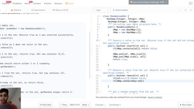 Leetcode 380 Insert Delete GetRandom O(1) Java Solution смотреть онлайн