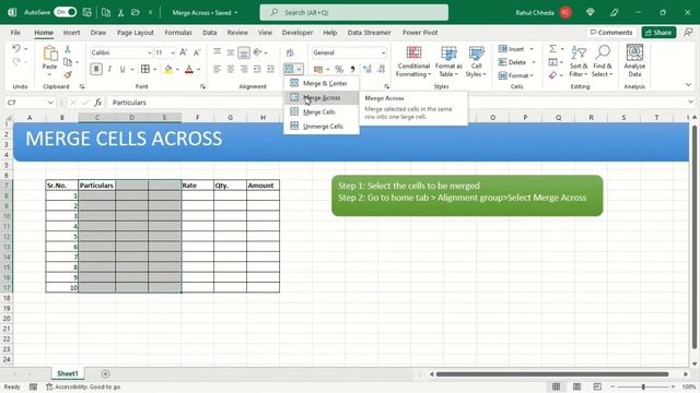 Merge Cells Across In Excel |