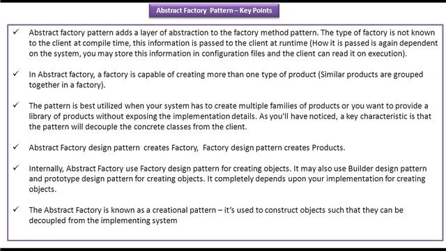 Abstract Factory Design Pattern - KeyPoints смотреть онлайн