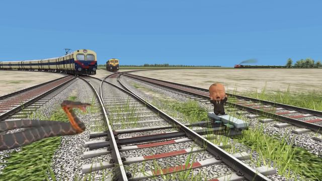 Hungry ANACONDA Tries to eat the Baby on Train Track | BeamNG.Drive - Snake смотреть онлайн