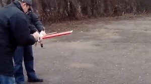 Запуск кордовой модели с компрессионным мотором КМД 2,5. г. Горловка март 2016 года.