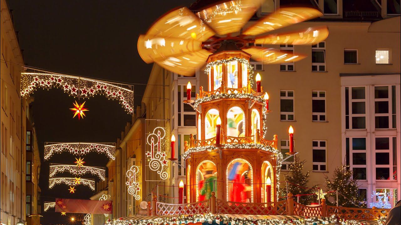 Weihnachtsmarkt Dresden. Рождественская ярмарка в Дрездене. Глинтвейн, карусели, оркестр. смотреть онлайн