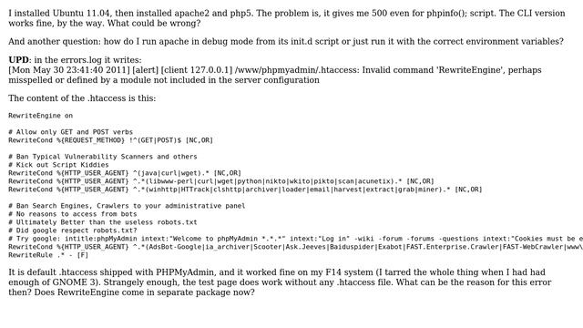 DevOps & SysAdmins: apache+PHP in Ubuntu 11.04 gives me 500 (2 Solutions!!) смотреть онлайн