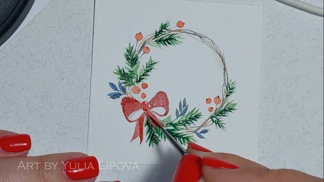 Новогодний венок акварелью. Christmas wreath watercolor смотреть онлайн