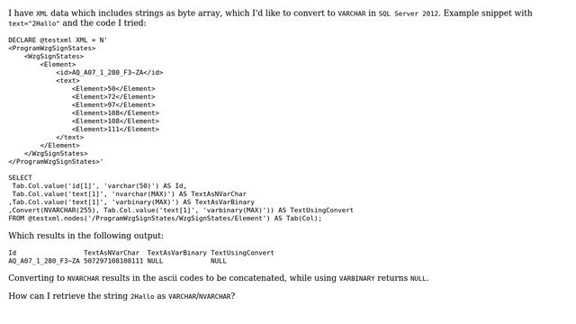 Databases: Convert ASCII Bytes from XML to VARCHAR смотреть онлайн