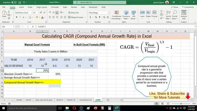 Calculate CAGR in Excel | Compound Annual Growth Rate Calculation in Excel смотреть онлайн