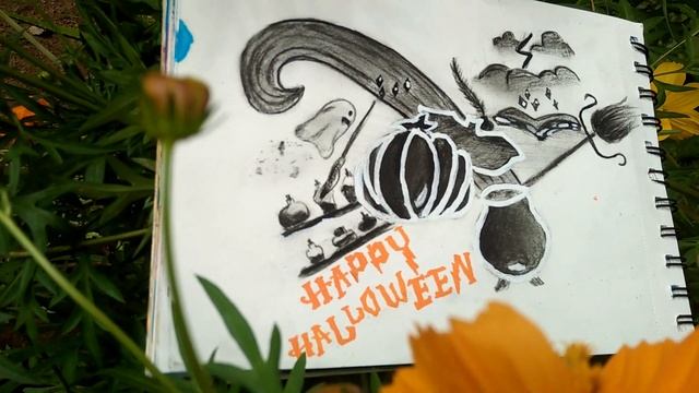 halloween sketch (⌒o⌒) Harry Potter themed charcoal pencil sketch смотреть онлайн
