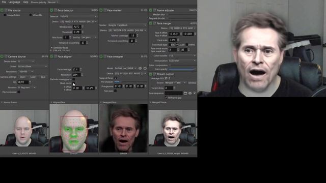 DeepFace Live - Willem Dafoe | Head Model | 224 Resolution ~500k Iterations @ Batch 36 | First Test