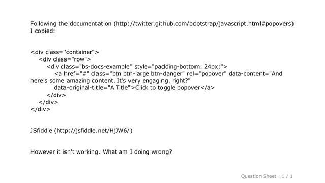 HTML : Popovers don't work with bootstrap? смотреть онлайн