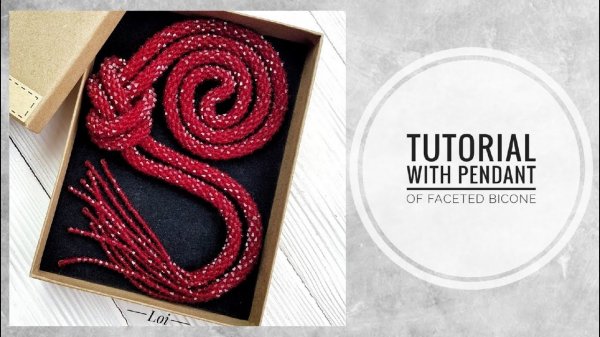 #МК - Вязаный Лариат из биконусов | #Tutorial - Knit with pendant from faceted bicone